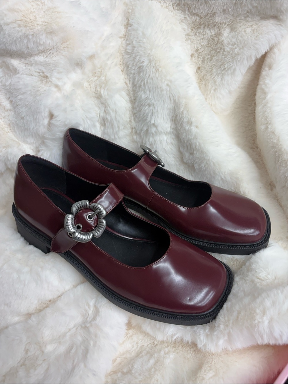 Coach Women's Burgundy Mary Jane Flats with Decorative Buckle